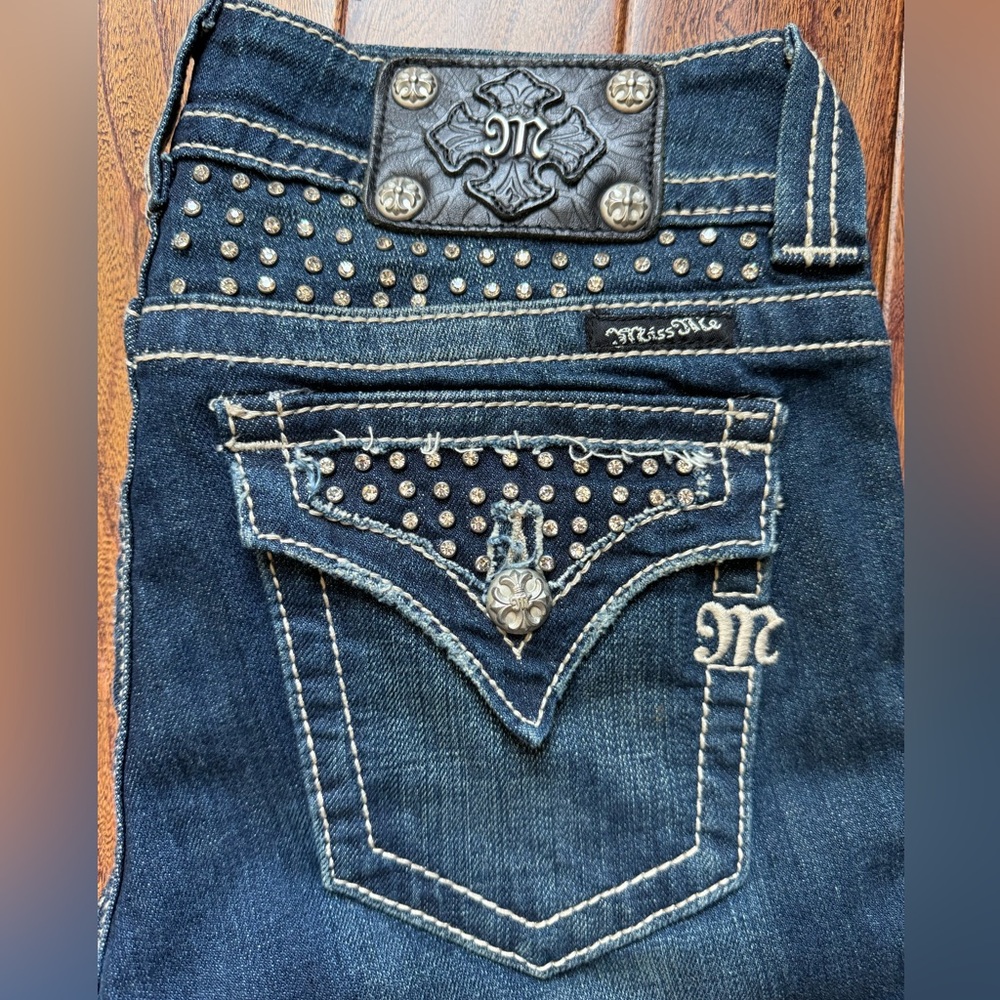 Miss Me Boot cut rhinestone dark jeans size 28